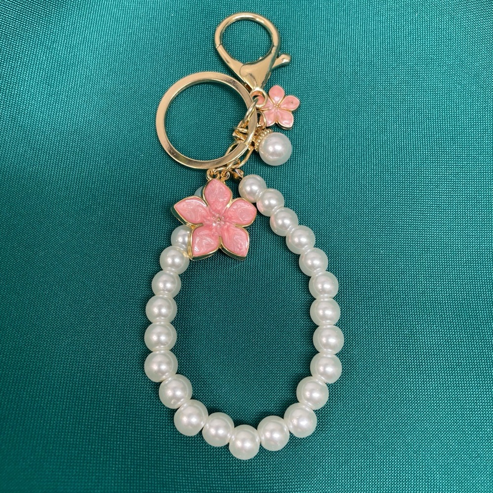 Pink Flower and Pearl Bag Charm